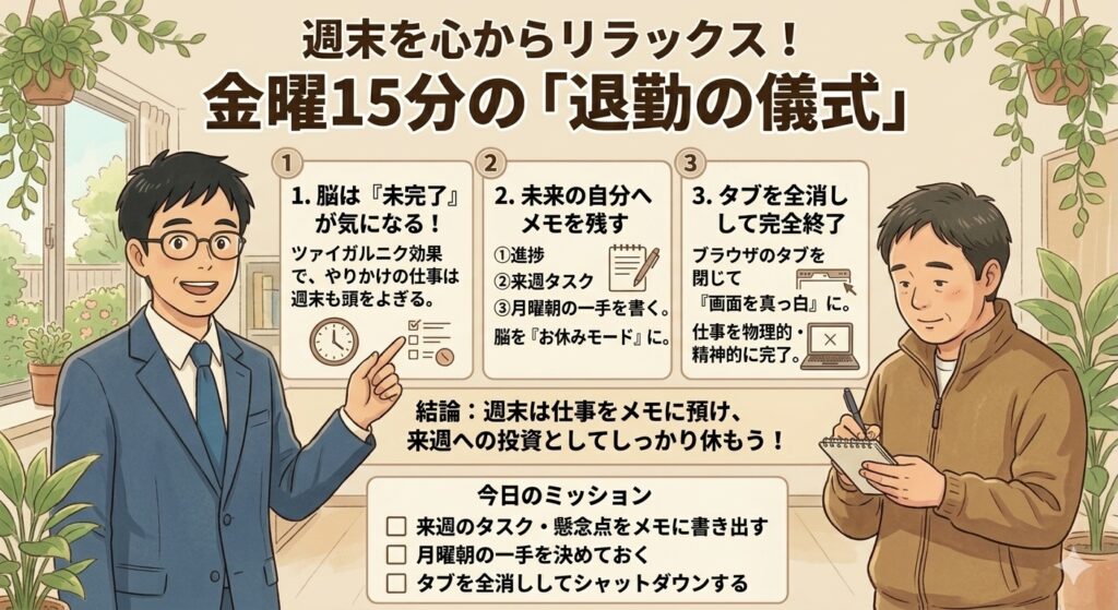結論：週末は、仕事のことは全部メモに預けよう
