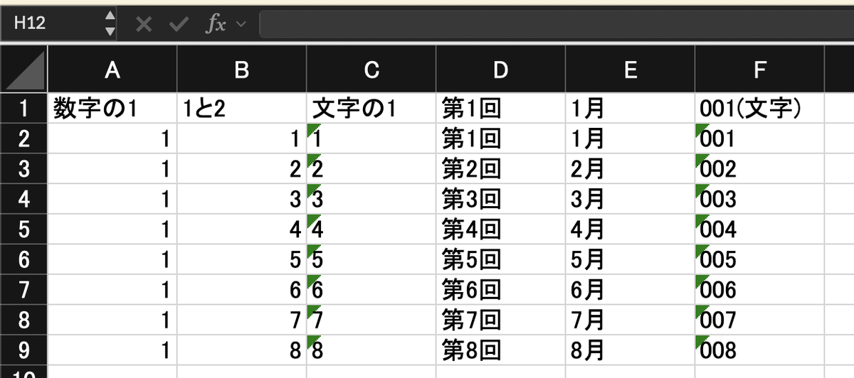 数字の1はコピーになったが、文字の1や第1回、1月、001は連番になった